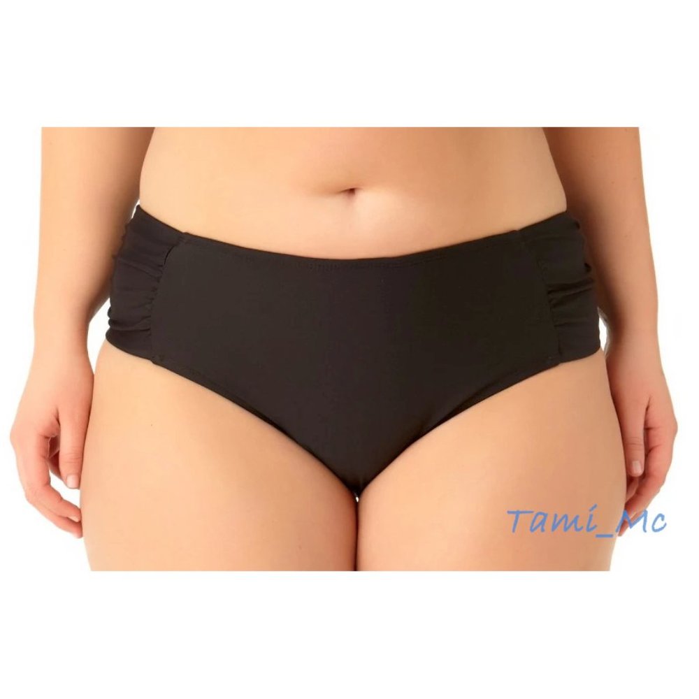 x new 2X Swimsuit Bottom bikini brief Black Side Detail Hi Rise